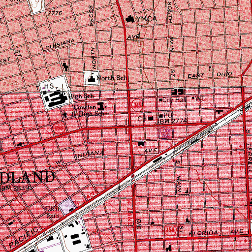 Topographic Map of Midland, TX