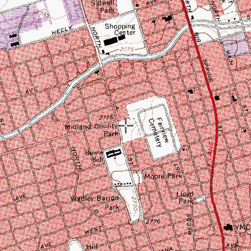 Topographic Map of Midland County Park, TX