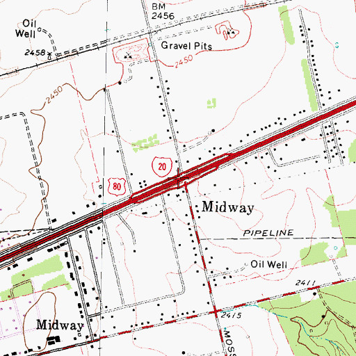 Topographic Map of Midway, TX