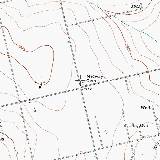 Topographic Map of Midway Cemetery, TX