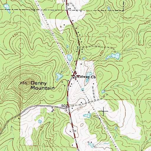 Topographic Map of Midway Church, TX