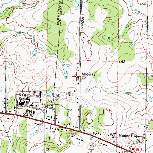 Topographic Map of Midway Church, TX