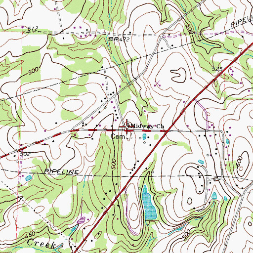 Topographic Map of Midway Church, TX