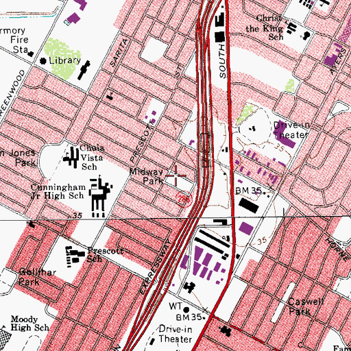 Topographic Map of Midway Park, TX