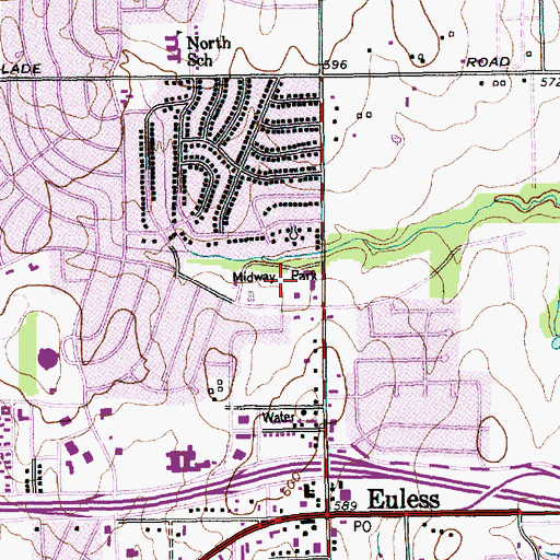 Topographic Map of Midway Park, TX