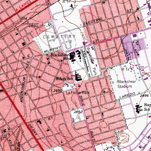 Topographic Map of Milam School, TX