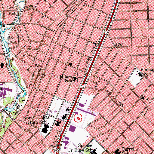 Topographic Map of Milam School, TX