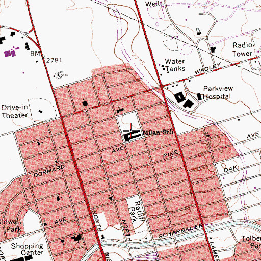 Topographic Map of Milan School, TX