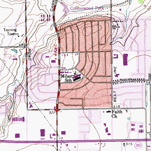 Topographic Map of Milan School, TX