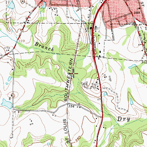 Topographic Map of Mile Branch, TX