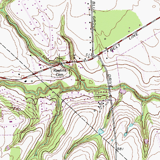 Topographic Map of Mill Branch, TX
