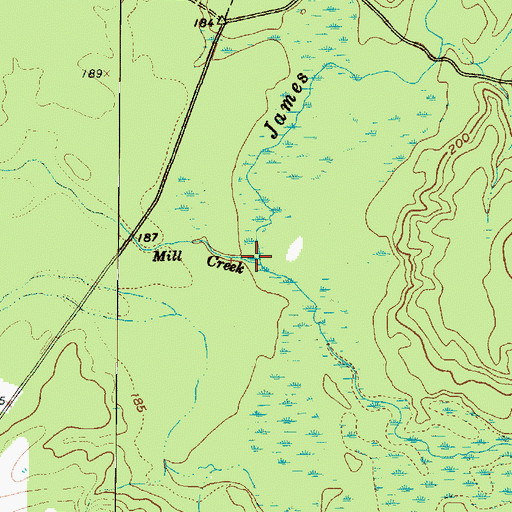 Topographic Map of Mill Creek, TX