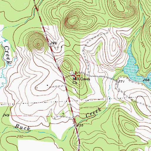 Topographic Map of Mill Creek Church, TX