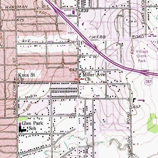 Topographic Map of Miller Avenue Church, TX
