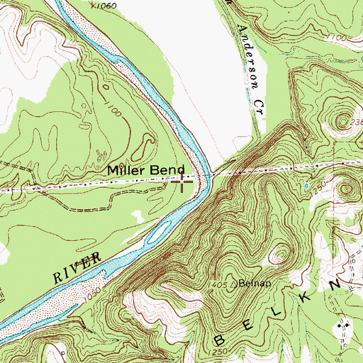 Topographic Map of Miller Bend, TX