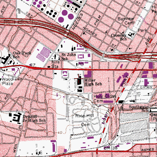 Topographic Map of Miller High School, TX