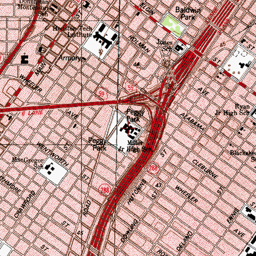 Topographic Map of Miller Junior High School, TX