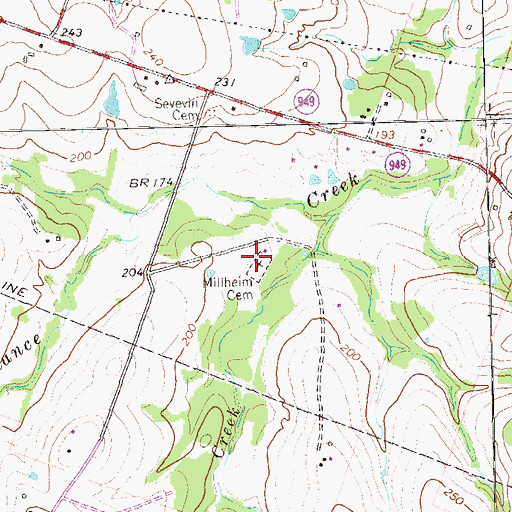 Topographic Map of Millheim Cemetery, TX