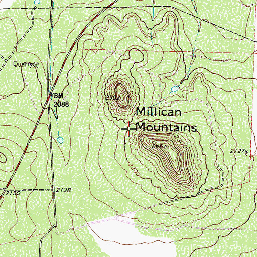 Topographic Map of Millican Mountains, TX