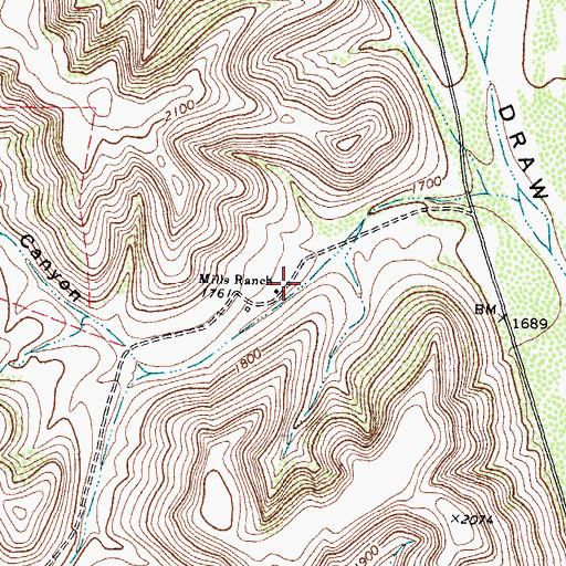 Topographic Map of Mills Ranch, TX