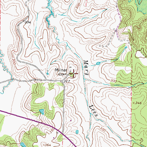 Topographic Map of Milner Cemetery, TX