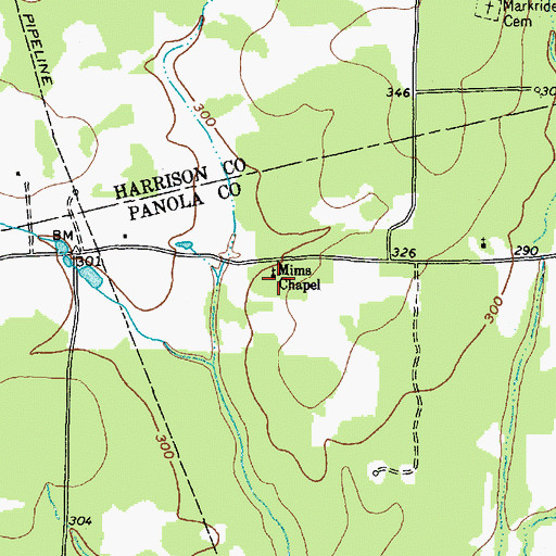 Topographic Map of Mims Chapel, TX