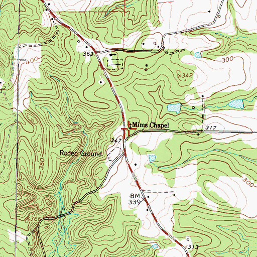 Topographic Map of Mims Chapel, TX