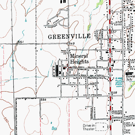 Topographic Map of Mineral Heights, TX