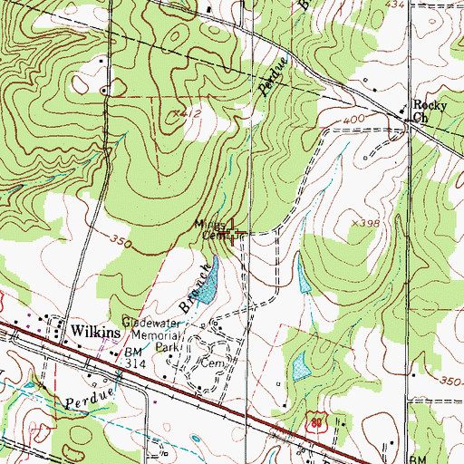 Topographic Map of Mings Cemetery, TX