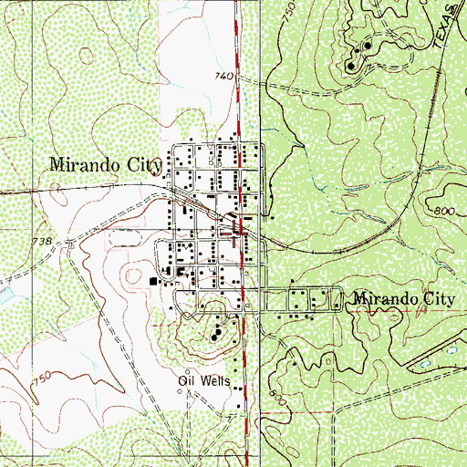 Topographic Map of Mirando City, TX