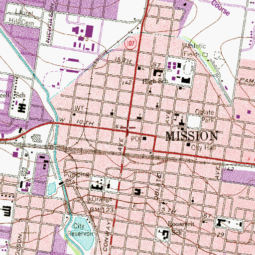 Topographic Map of Mission, TX