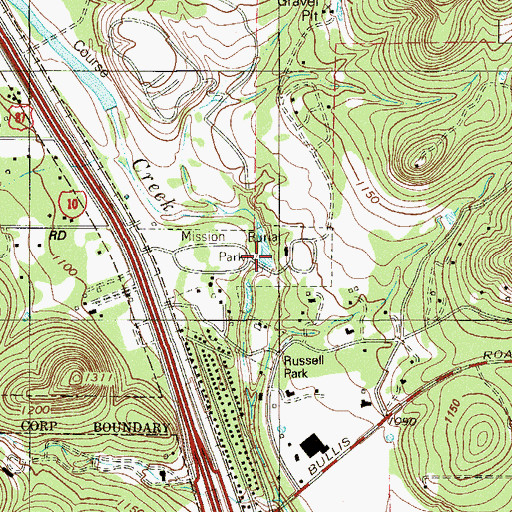 Topographic Map of Mission Burial Park, TX