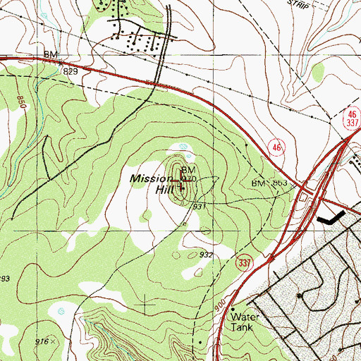 Topographic Map of Mission Hill, TX