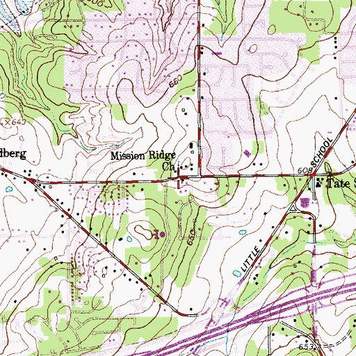 Topographic Map of Mission Ridge Church, TX