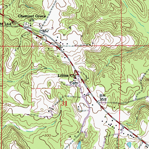 Topographic Map of Lillies Chapel School (historical), AL