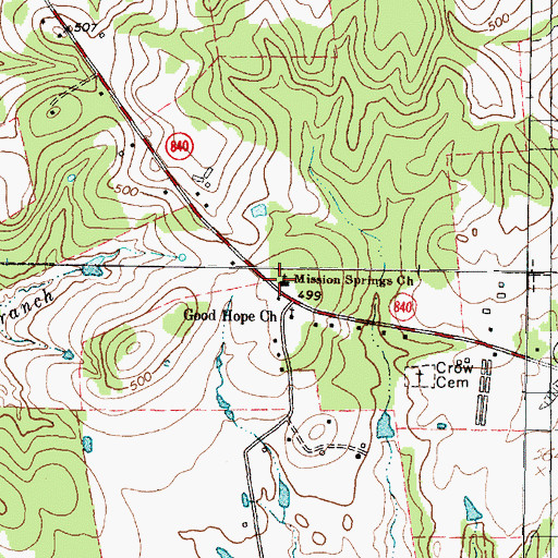 Topographic Map of Mission Springs Church, TX
