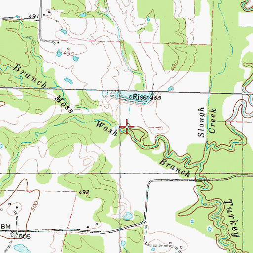 Topographic Map of Mitcham Branch, TX
