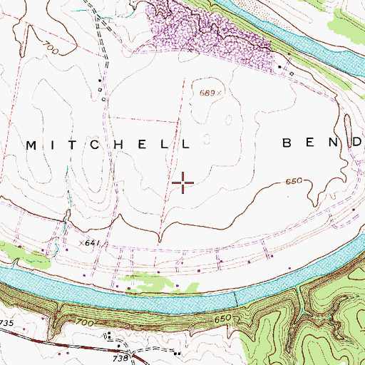 Topographic Map of Mitchell Bend, TX