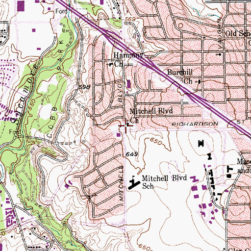 Topographic Map of Mitchell Boulevard Church, TX