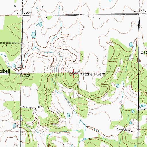 Topographic Map of Mitchell Cemetery, TX
