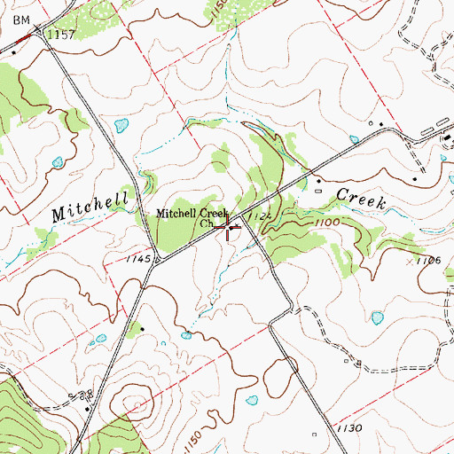 Topographic Map of Mitchell Creek Church, TX