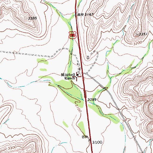 Topographic Map of Mitchell Ranch, TX