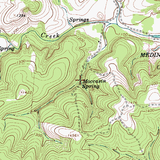 Topographic Map of Moccasin Spring, TX