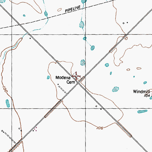 Topographic Map of Modena Cemetery, TX