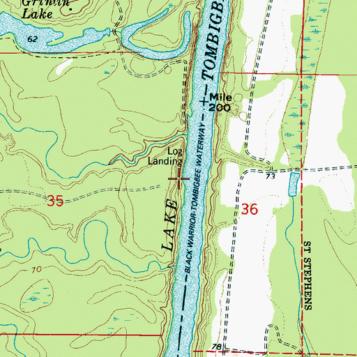 Topographic Map of Log Landing, AL
