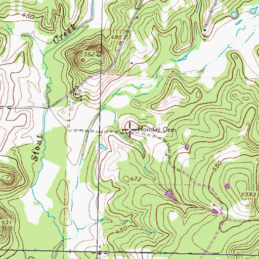 Topographic Map of Monday Cemetery, TX