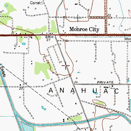 Topographic Map of Monroe City, TX