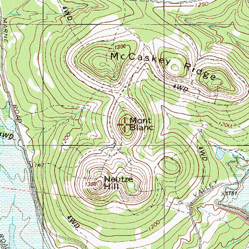 Topographic Map of Mont Blanc, TX