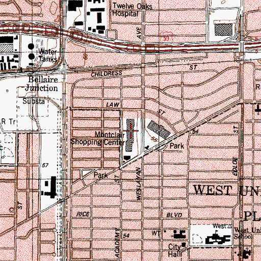 Topographic Map of Montclair Shopping Center, TX