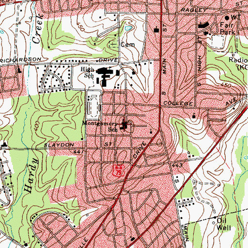 Topographic Map of Montgomery School, TX